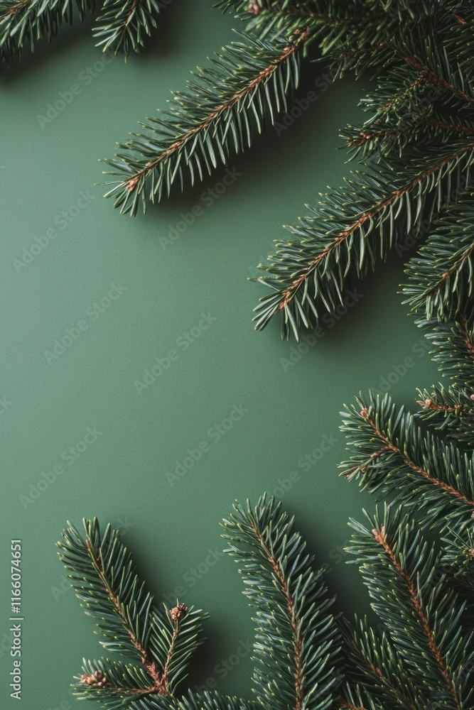 Poster A detailed view of a pine tree's trunk and needles on a green background