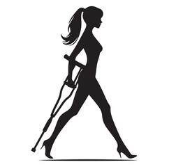Woman Walking With Crutches silhouette vector illustration