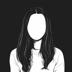 Black and White Vector Image of Faceless Cartoon Woman for Design Projects