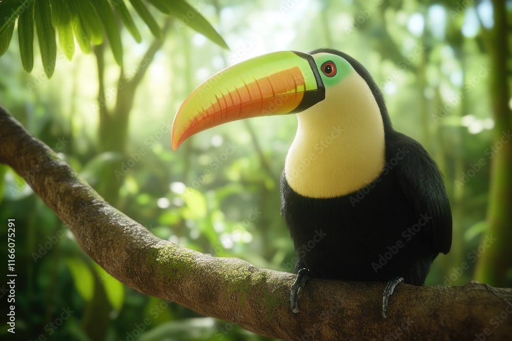 Poster a black and yellow bird sits on a tree branch, its feathers glistening in the light