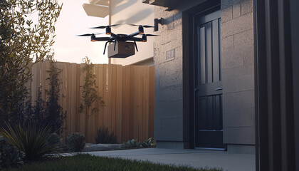 Smart drone delivering package, modern technology generated.AI