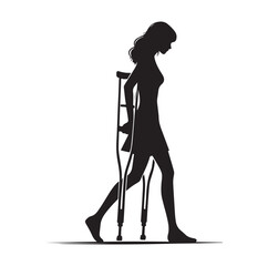 Woman Walking With Crutches silhouette vector illustration