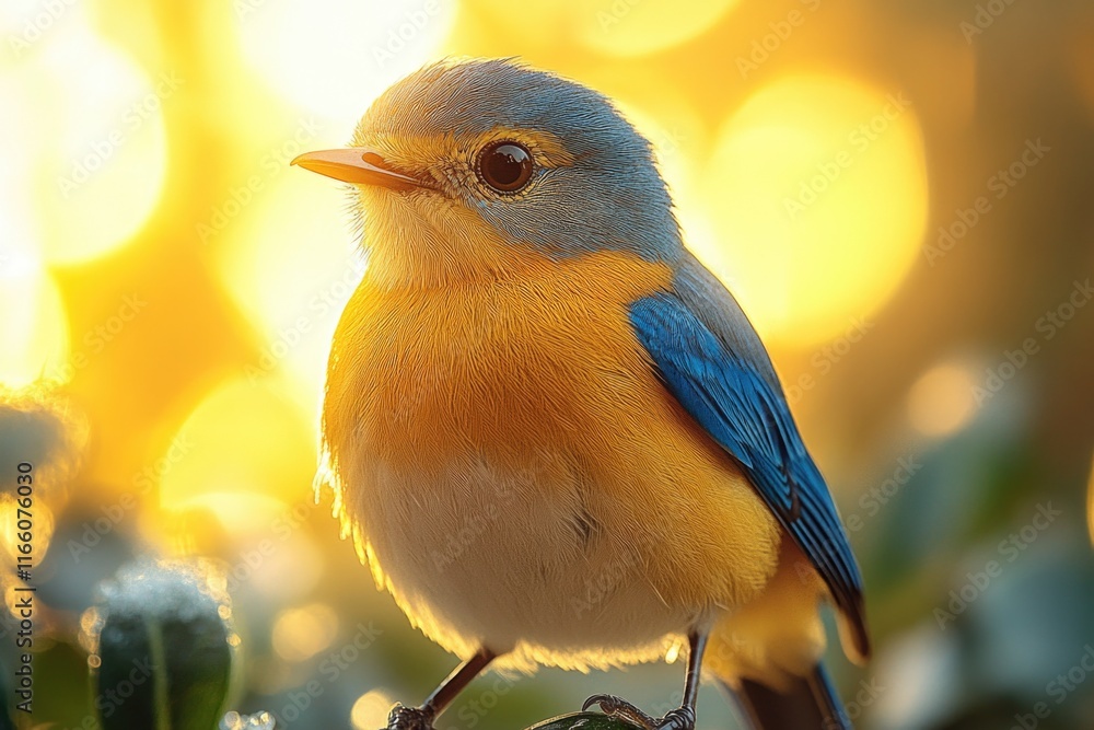 Poster a small bird with bright blue and yellow feathers sitting on a branch in a natural setting