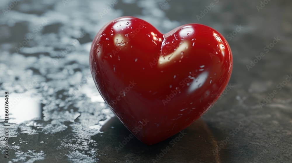 Poster a red heart-shaped object sits on a table, ready for use