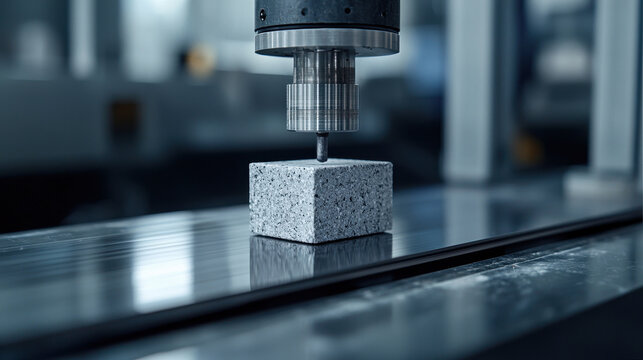 Precision testing equipment applying force on concrete block surface