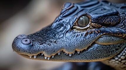Fototapeta premium A close-up shot of a toy alligator's head, ideal for use in illustrations and designs where a reptile-like feature is needed
