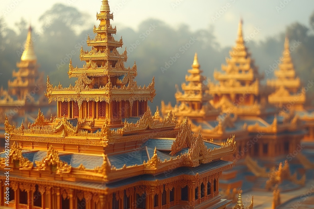 Poster A majestic golden building with multiple spires, suitable for architectural or fantasy concepts