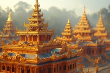 Fototapeta premium A majestic golden building with multiple spires, suitable for architectural or fantasy concepts