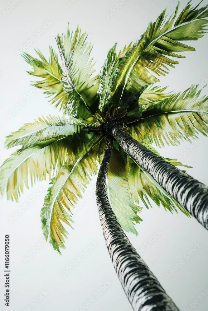 Poster a single palm tree standing against a bright white cloudy sky