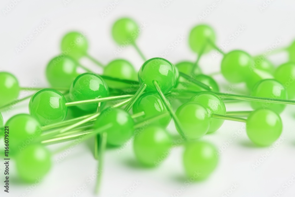Aufkleber a collection of small green pins resting on a smooth white background, ideal for illustrations and d