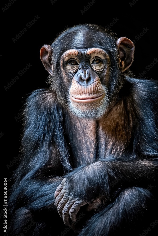 Poster A close-up view of a monkey's face against a dark background