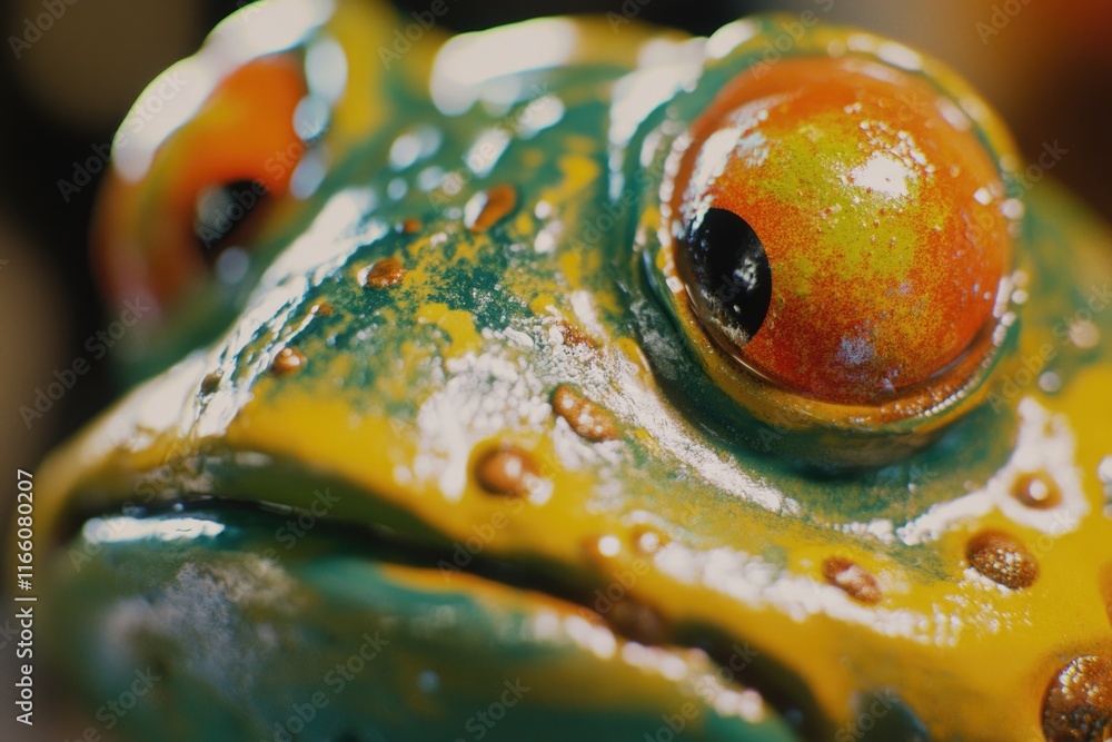 Poster A close-up view of a frog's face with a blurred background, ideal for use in educational or scientific contexts