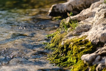 A close-up shot of a stream of water with rocks in the background, perfect for outdoor or nature-themed projects