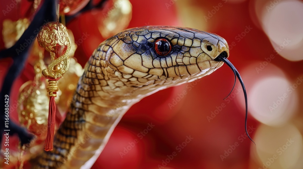 Aufkleber A close-up view of a snake curled around a tree branch