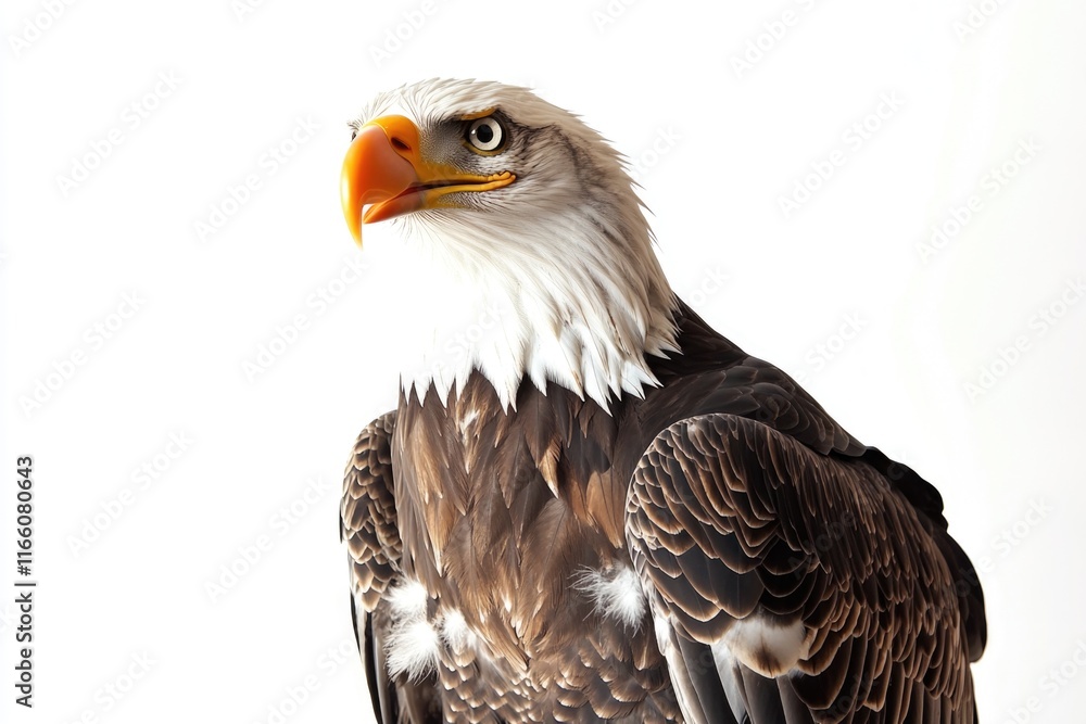 Poster a detailed view of a bird of prey's head and feathers, ideal for use in wildlife or nature-themed de