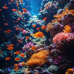 Fototapeta premium A group of fish swimming together in an aquarium setting