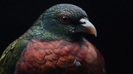 A close-up shot of a bird perched on a black surface