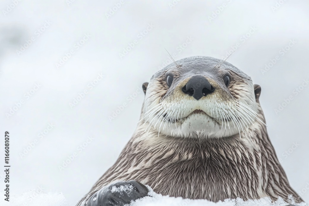 Poster close-up shot of an otter playing in the snow
