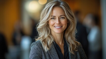 A woman with blonde hair wearing a black shirt
