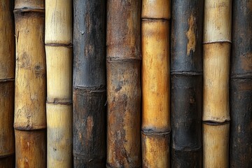 Fototapeta premium A close-up shot of multiple bamboo poles arranged together, often used as a decorative or structural element