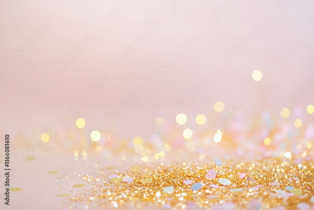 Poster a close-up shot of a gold glitter background, perfect for adding some luxury and sparkle to your des