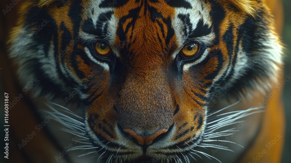 Poster a close-up image of a tiger's face with a blurred background
