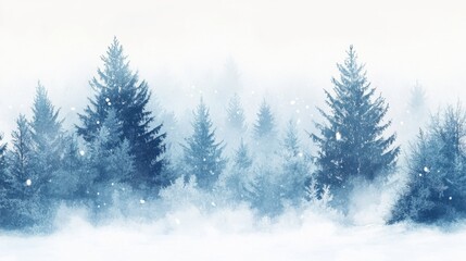 Fototapeta premium Serene Snowy Forest Landscape in Watercolor Style