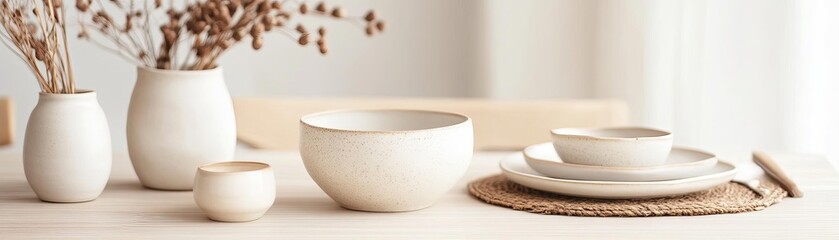 Neutral Thanksgiving table featuring muted natural tones and subtle seasonal touches, theme peaceful elegance