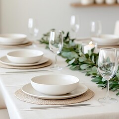 Neutral Thanksgiving table featuring pale cream highlights and delicate seasonal decor, theme calming warmth