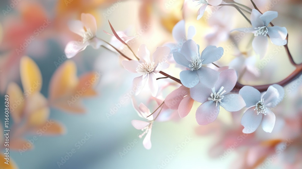 Poster a close-up view of a cluster of flowers growing on a tree branch