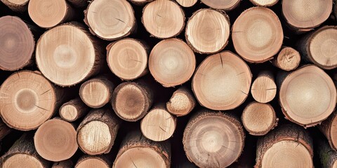 wood logs, cross-sections, tree rings, stacked firewood, natural textures, circular patterns, forest resource, timber industry, warm tones, organic shapes, rustic background, close-up detail, woodgrai