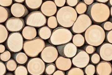 wood logs, cross-sections, tree rings, stacked firewood, natural textures, circular patterns, forest resource, timber industry, warm tones, organic shapes, rustic background, close-up detail, woodgrai