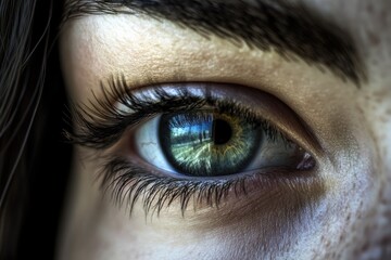 Obraz premium A detailed shot of a person's blue eye with high contrast and sharp focus