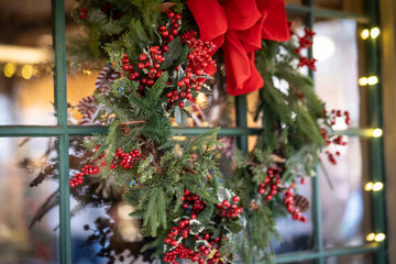 Christmas wreath in window