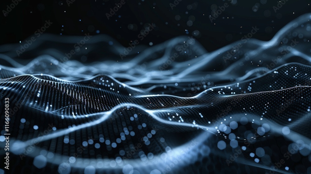 Poster abstract particles background forming a futuristic wavy surface, ideal for websites and presentation