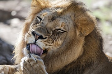 A close-up view of a lion's open mouth, ideal for use in wildlife or animal-themed projects