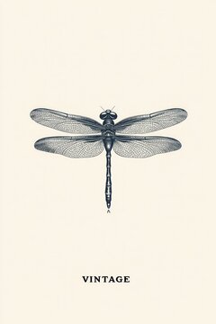 recommend clip art: Vintage illustration of a dragonfly with detailed wings and body.