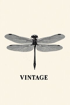Vintage monochrome illustration of a dragonfly.