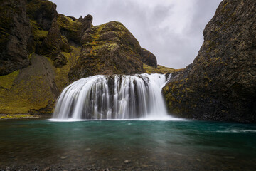 Stjornarfoss waterfall near Kirkjubaejarklaustur in southern Iceland