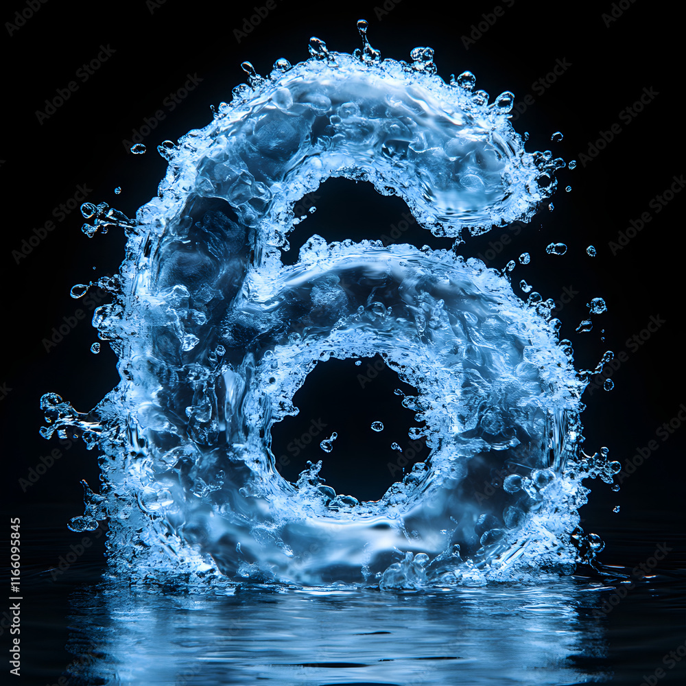 Aufkleber water splash forms the number six in a striking display against a dark background. generative ai