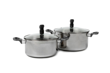 Stainless steel saucepan isolated on white background. Modern saucepan. Kitchen utensils. Cooking pan. Cooking concept. Mockup