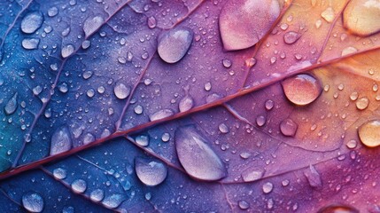 Fototapeta premium Dew Drops Adorn a Vibrant Autumn Leaf