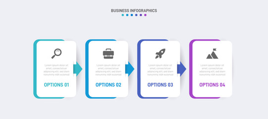 Horizontal progress bar featuring 4 arrow-shaped elements, symbolizing the four stages of business strategy and progression. Clean timeline infographic design template. Vector for presentation