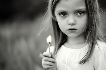 Obraz premium Girl holding a lit match in a natural setting