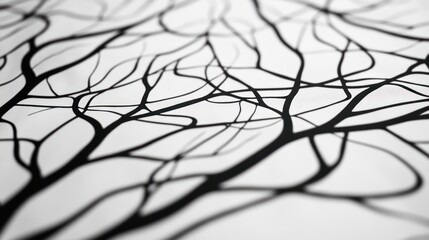 Abstract black and white illustration of interconnected branches or lines.
