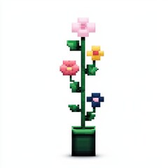Obraz premium Pixel Art Flower Plant in Pot Spring Bloom Colorful 8 bit Game Design Digital Nature