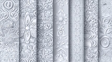 Set of ten elegant white 3D floral patterns.