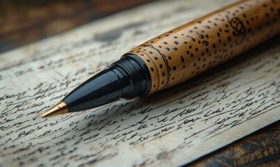 Elegant pen rests on aged handwritten letter.