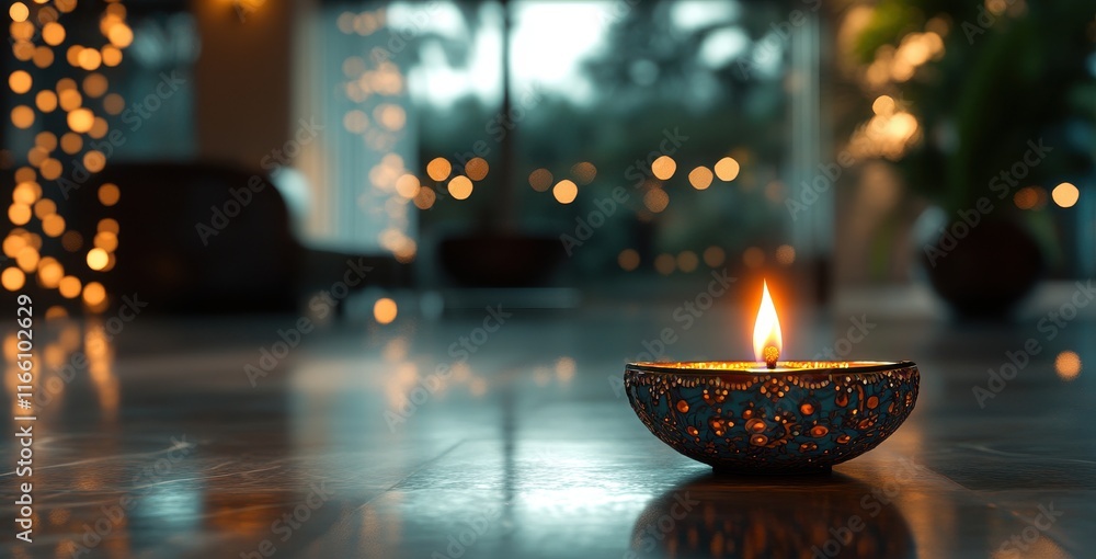 Poster Elegant and Serene Candlelit Atmosphere in a Modern Interior Space with Soft Bokeh Background and Soft Lighting for Relaxation and Tranquility
