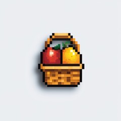 Fototapeta premium Pixel Art Fruit Basket Apple Orange Picnic Harvest Fall